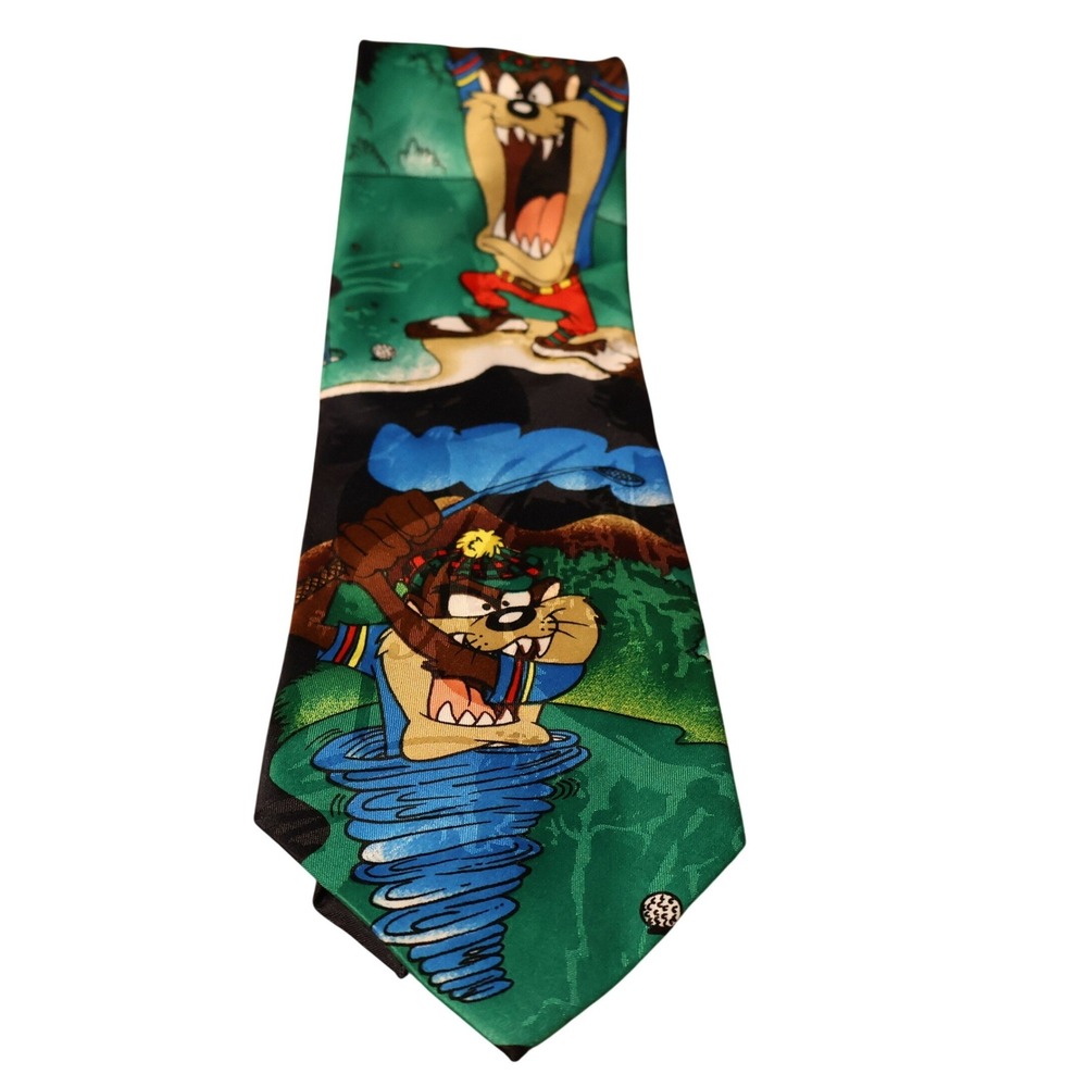 Looney Tunes Taz Golf Tie Mens Multi Color Vintage 90s Novelty‎ Tasmanian Devil